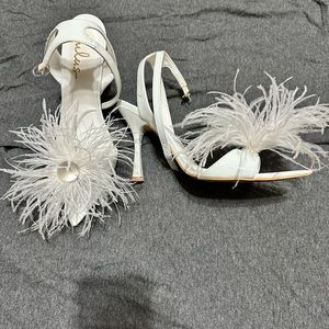 Harper white patent feather high heel sandals